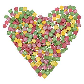Glitter Glass Cabochons, Mosaic Tiles, for Home Decoration or DIY Crafts, Square, Mixed Color, 10x10x4mm, about 282pcs/box