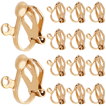 80Pcs 304 Stainless Steel Clip-on Earring Findings, with Loops, Real 18K Gold Plated, 12x6x11mm, Hole: 1.2mm