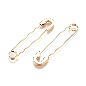 Ion Plating(IP) 304 Stainless Steel Dangle Earrings, Safety Pin Shape, Real 18K Gold Plated, 38x8x1.5mm, Pin: 0.8mm