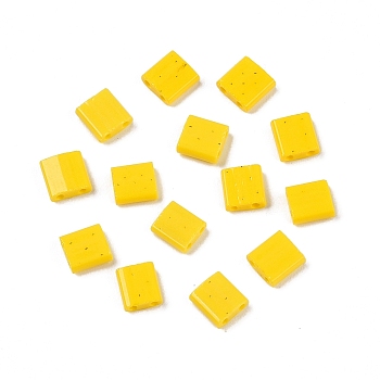 2-Hole Baking Paint Glass Seed Beads, Rectangle, Yellow, 5x4.5~5.5x2~2.5mm, Hole: 0.5~0.8mm