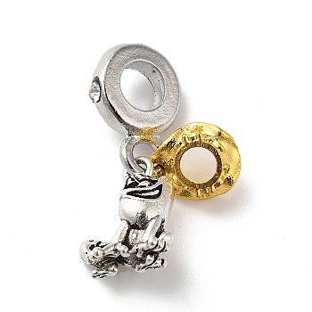 Alloy Clear Rhinestone European Dangle Charms, Large Hole Animal Pendants, Antique Silver & Antique Golden, Frog, 25mm, Pendant: 13x10x6.5mm and 9x7.5x3.5mm, Hole: 5mm