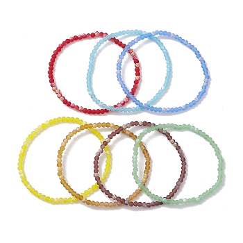 7Pcs 7 Styles Faceted Frosted Glass Beaded Stretch Bracelets for Women, Mixed Color, Inner Diameter: 2-1/8 ~ 2-3/8 inch(5.3~5.9cm), 1pc/color