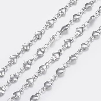 304 Stainless Steel Chains, Heart Link Chains, Soldered, Stainless Steel Color, 8.5x4x1.5mm