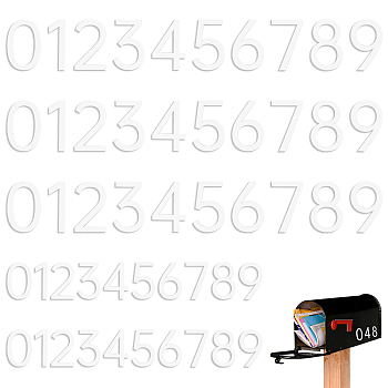 50Pcs 10 Styles Acrylic 3D Digital Number Plate, Self-Adhesive Number Doorplate, White, 69~71x22~46x2mm, 5pcs/style