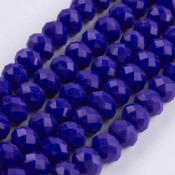Opaque Glass Beads Strands, Faceted, Rondelle, Royal Blue, 8x6mm, Hole: 1~1.5mm, about 63~65pcs/strand, 39~40cm
