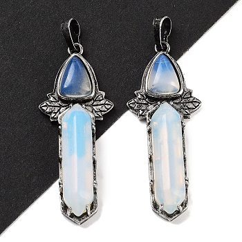 Opalite Sword Big Pendants, Rack Plating Antique Silver Plated Brass Charms, Cadmium Free & Lead Free, 51x20x9mm, Hole: 6.5x5mm