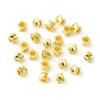 Brass Beads, Square, Real 18K Gold Plated, 3x4x4mm, Hole: 1.8mm
