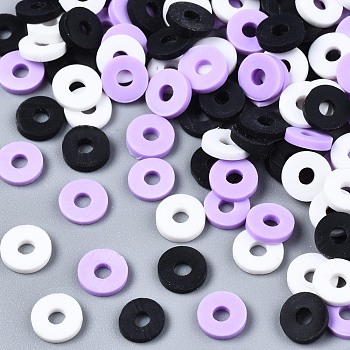 Handmade Polymer Clay Beads, Heishi Beads, for DIY Jewelry Crafts Supplies, Disc/Flat Round, Lilac, 6x1mm, Hole: 2mm, about 26000pcs/1000g