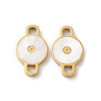 304 Stainless Steel with Shell Connector Charms, Flat Round Links, Real 14K Gold Plated, 7.8x12.8x1.5mm, Hole: 1.8x1.5mm