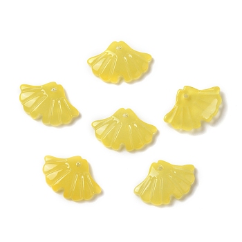 Dyed & Heated Glass Pendants, Ginkgo Leaf, Yellow, 11.5x17.5x3mm, Hole: 1.2mm