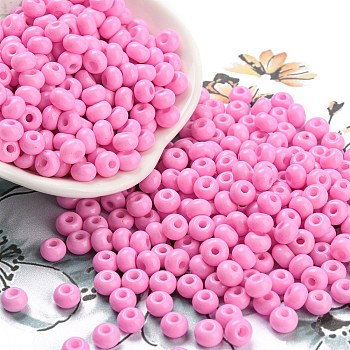 Imitation Jade Glass Seed Beads, Luster, Baking Paint, Round, Pearl Pink, 5.5x3.5mm, Hole: 1.5mm