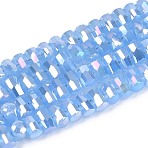 Electroplate Imitation Jade Glass Beads Strands, Column, Faceted, AB Color Plated, Cornflower Blue, 2.5~3x4~5x3~3.5mm, Hole: 0.7~0.9mm, about 146~150pcs/strand, 15.55~15.94 inch(39.5~40.5cm)(EGLA-N022-09A-D01)