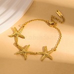 304 Stainless Steel Link Bracelets, Cable Chain Bracelets for Women, Golden, Starfish, 6-3/4 inch(17cm)+60mm(FS-WGCA705-04)