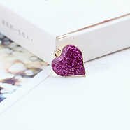 Alloy Enamel Pendants, Heart, Light Gold, Hot Pink, 17x15mm, Hole: 1.5mm(PALLOY-TAC0012-58C-RS)