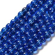 Drawbench Transparent Glass Beads Strands, Spray Painted, Round, Medium Blue, 4mm, Hole: 1.1~1.3mm, 31.4 inch(GLAD-Q012-4mm-22)