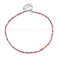 Glass Beaded Necklace, with Alloy Clasps, Camellia, 16.10 inch(40.9cm)(NJEW-Z029-05E)