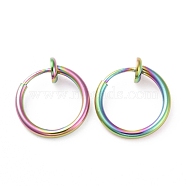 304 Stainless Steel Tubular Clip-on Earrings for Women, Rainbow Color, 13x4mm, Pin: 0.7mm(EJEW-G299-02B-M)