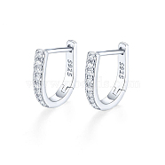 Rhodium Plated 925 Sterling Silver Micro Pave Cubic Zirconia Hoop Earrings, with S925 Stamp, Platinum, 9mm(XC0955-3)