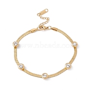 Crystal Rhinestone Beaded Herringbone Chain Bracelet, Ion Plating(IP) 304 Stainless Steel Jewelry for Women, Golden, 7-1/4 inch(18.5cm)(BJEW-G656-03G)