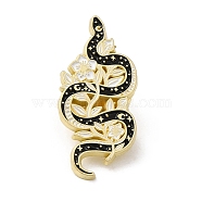 Snake & Flower Enamel Pins, Totem Badge, Golden Alloy Brooch for Backpack Clothes, Black, 30x14x1.5mm(JEWB-P030-D02)
