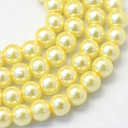 Baking Painted Pearlized Glass Pearl Round Bead Strands, Champagne Yellow, 8~9mm, Hole: 1mm, about 105pcs/strand, 31.4 inch(X-HY-Q330-8mm-22)