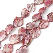 AB Color Plated Natural Freshwater Shell Beads Strands, Dyed, Rhombus, Cerise, 16.5~22x15~25x3~13mm, Hole: 1mm, about 19~20pcs/strand, 15.43~15.87 inch(39.2~40.3cm)(BSHE-G033-03A)