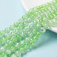 Baking Painted Crackle Glass Bead Strands, Two Tone, Round, Light Green, 8mm, Hole: 1.3~1.6mm, about 100pcs/strand, 31.4 inch(CCG-S001-8mm-13)