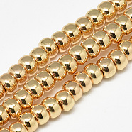 Electroplate Non-magnetic Synthetic Hematite Beads Strands, Rondelle, Light Gold Plated, 6x4mm, Hole: 2mm, about 97pcs/strand, 15.7 inch(G-Q465-38KC)