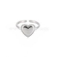304 Stainless Steel Heart Open Cuff Ring for Women, Stainless Steel Color, US Size 9 1/4(19.1mm)(RJEW-S405-219P)