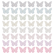 48Pcs 8 Colors Double Layered 3D Butterfly Polyester Embroidery Ornament Accessories, with Plastic Imitation Pearl, Organza Applique, Sewing Craft Decoration, Mixed Color, 38x48x1.5mm, 6pcs/color(PATC-FG0001-62)