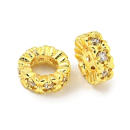 Rack Plating Brass Micro Pave Clear Cubic Zirconia European Beads, Large Hole Beads, Long-Lasting Plated, Lead Free & Cadmium Free, Rondelle, Real 18K Gold Plated, 8x3mm, Hole: 4mm(KK-L215-017G)