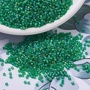 MIYUKI Delica Beads Small, Cylinder, Japanese Seed Beads, 15/0, (DBS0858) Matte Transparent Green AB, 1.1x1.3mm, Hole: 0.7mm, about 35000pcs/bag, 100g/bag(SEED-J020-DBS0858)