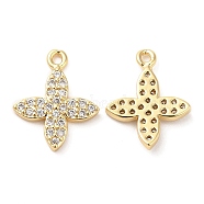 Brass Micro Pave Cubic Zirconia Charms, Flower, Real 18K Gold Plated, 13.5x11x2.5mm, Hole: 1mm(X-KK-F855-13G)