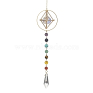 Natural & Synthetic Mixed Stone Bead & Brass Ring Pendant Decorations, Glass Cone and Brass Empty Stone Holder Pouch Charm, 300mm, Hole: 8mm(HJEW-TA00099)
