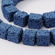 Synthetic Lava Rock Bead Strands, Cube, Dyed, Blue, 8x8x8mm, Hole: 2mm, about 45pcs/strand, 16 inch(G-N0104-8mm-21)
