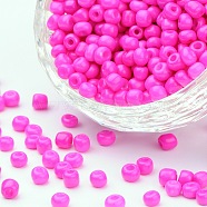 6/0 Baking Paint Glass Seed Beads, Fuchsia, 4~5x3~4mm, Hole: 1~2mm, about 427pcs/50g(X-SEED-S003-K24)