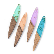 Transparent Resin & Walnut Wood Pendants, with Gold Foil, Leaf, Mixed Color, 43x7x3mm, Hole: 1.6mm(RESI-S389-015A-B)
