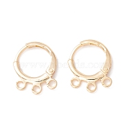 Brass Huggie Hoop Earring Findings, with 3 Loop, Cadmium Free & Lead Free, Real 14K Gold Plated, 14.5x11.5x2mm, Pin: 0.8mm(KK-A158-02G)