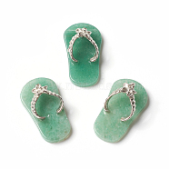 Natural Green Aventurine Pendants, with Platinum Tone Brass Findings, Flip Flops, 22~24x12x7~8mm, Hole: 2mm and 5~7mm(G-F586-C01)