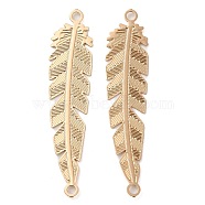 Rack Plating Brass Connector Charms, Etched Metal Embellishments, Long-Lasting Plated, Feather Links, Light Gold, 36.5x8x0.3mm, Hole: 1.5mm(KK-Q792-18LG)