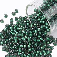 TOHO Round Seed Beads, Japanese Seed Beads, (270F) Matte Teal Lined Crystal, 8/0, 3mm, Hole: 1mm, about 222pcs/bottle, 10g/bottle(SEED-JPTR08-0270F)