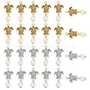 48Pcs 2 Colors Tibetan Style Zinc Alloy Pendant, Sea Turtle Charms, with ABS Plastic Imitation Pearl Beads, Mixed Color, 32mm, 24pcs/colors(FIND-AR0003-72)