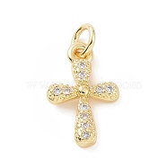 Brass Micro Pave Cubic Zirconia Charms, with Jump Ring, Religion Cross Charm, Golden, 14x9x2mm, Hole: 2.8mm(KK-C012-19G)