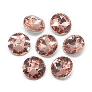 Pointed Back Glass Rhinestone Cabochons, Back Plated, Faceted, Flat Round, Dark Salmon, 14x5.8mm(RGLA-T029-14mm-06)