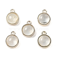 Natural Prehnite Pendants, with GoldenTone Rack Plating Brass, Flat Round, 9.8x7.5x4.3mm, Hole: 1.2mm(G-K372-03G-11)