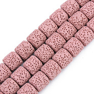 Synthetic Lava Rock Beads Strands, Dyed, Column, Pink, 10x10mm, Hole: 2mm, about 39pcs/strand, 15.35 inch(39cm)(G-S359-171C)