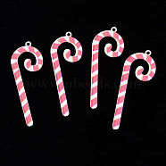 Spray Painted Brass Pendants, with Printed, for Christmas, Candy Cane, Indian Red, 43x15x0.5mm, Hole: 1.5mm(KK-Q281-007A)