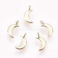 Brass Charms, Nickel Free, Moon, Real 18K Gold Plated, 8x4x1mm, Hole: 1.2mm(KK-P157-49G-NF)