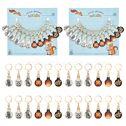 Alloy Enamel Pendant Stitch Markers, Crochet Leverback Hoop Charms, Locking Stitch Marker with Wine Glass Charm Ring, Light Bulb with Snake/Tiger/Fire Pattern, Mixed Color, 3.7cm, 6 style, 2pcs/style, 12pcs/set(HJEW-AB00237)