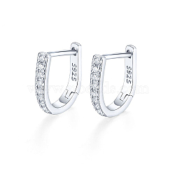 Anti-Tarnish Rhodium Plated 925 Sterling Silver Micro Pave Cubic Zirconia Hoop Earrings, with S925 Stamp, Platinum, 9mm(XC0955-3)